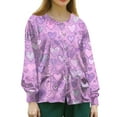 thumbnail image 4 of Valentines Scrub Jackets for Women Plus Size Loose Long Sleeve Cute Love Heart Printed Scrub Tops Casual Button Snap Front Scrubs Nursing Uniform Medical Nurse Workwear with Pockets Purple Pink 4XL, 4 of 4