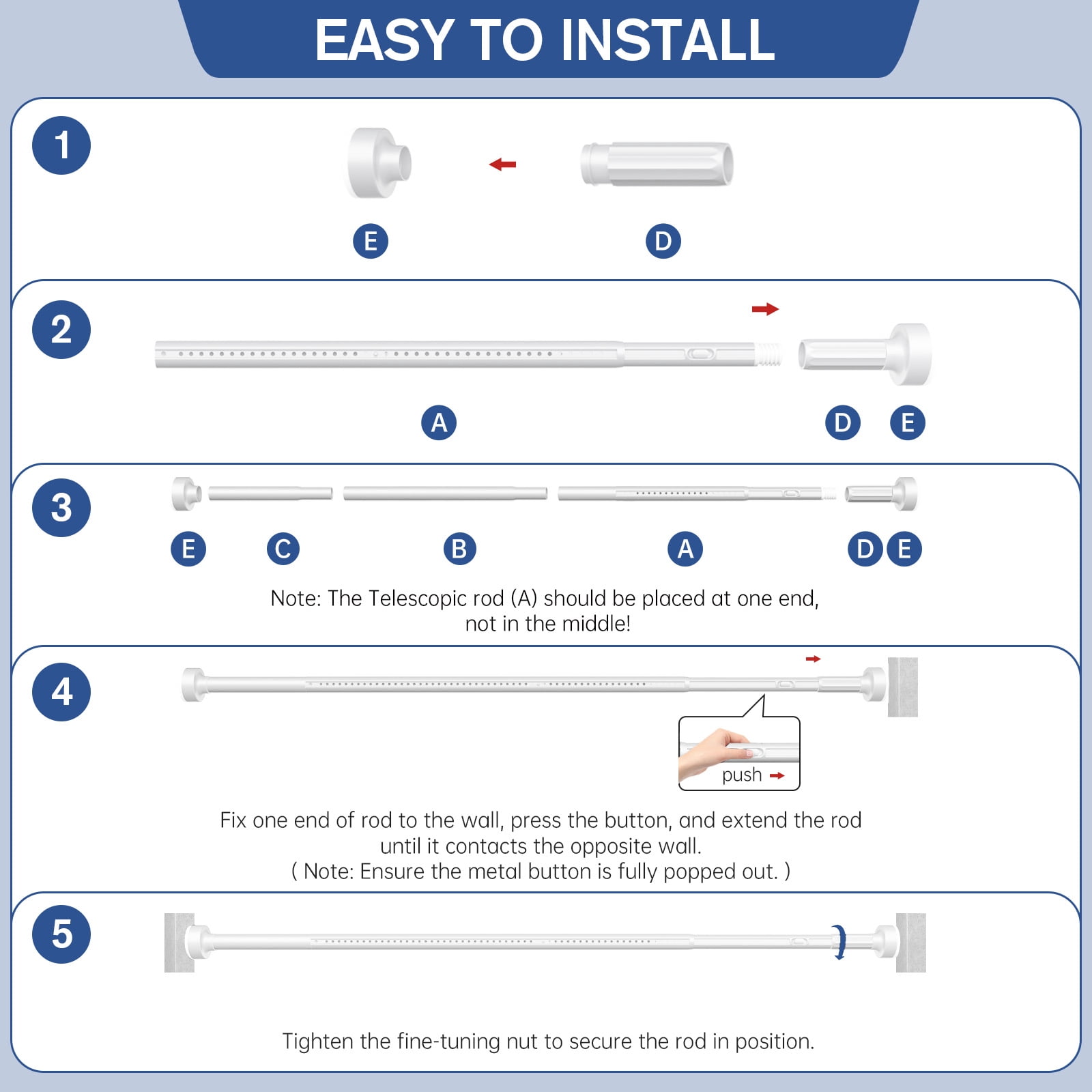 GIRACOA One-Push Tension Curtain Rod, 39-137 Inches Extra Long No Drill Adjustable Spring Rod, Heavy Duty 723 lbs Support, Rustproof Steel for Patio Outdoor Bathroom Window, Matte White