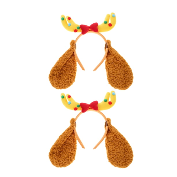 diademas de asta de reno con orejas de perro, diadema peluda de cuerno de ciervo, diadema de peluche para cachorro, diadema para mujer, disfraz de Navidad y Halloween
