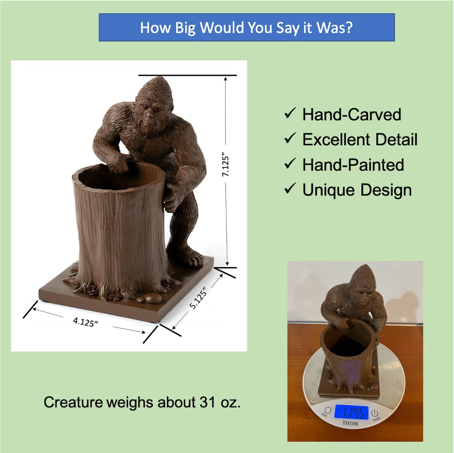 Jodges Trunk Bigfoot Pen and Pencil Holder – Sasquatch Desk Accessories and Office Decor – Bigfoot Gifts for Men and Women – Fun Cryptid Gifts for White Elephant Party