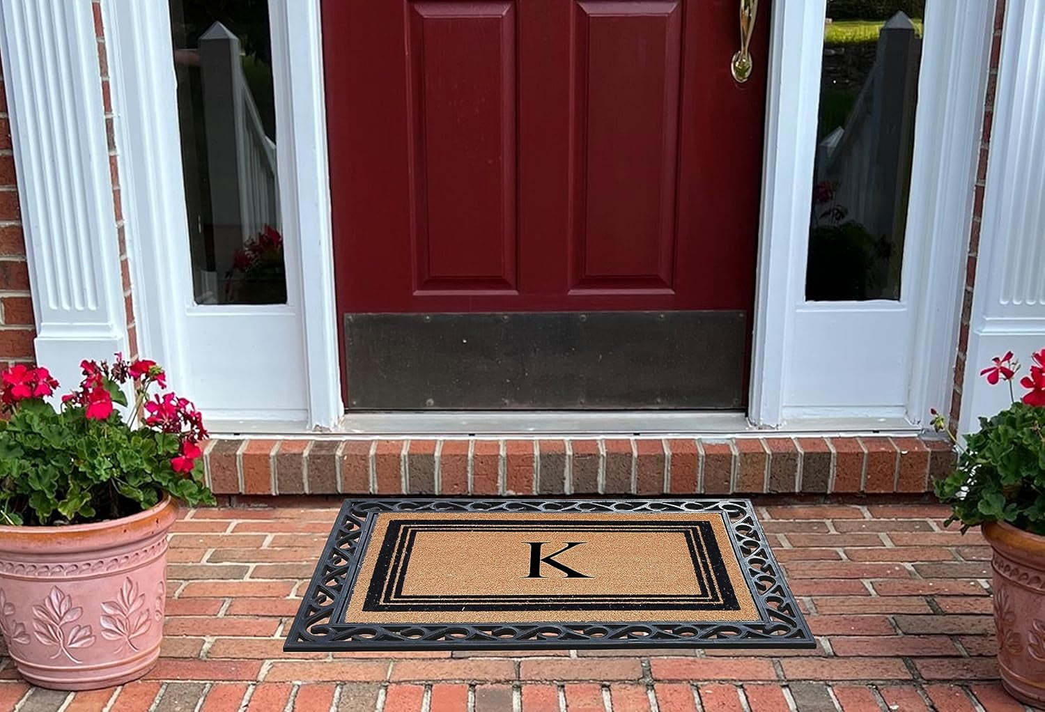 A1HC Natural Coir Monogrammed Front Door Mat, Non-Slip Heavy Duty Durable Doormat for Indoor Outdoor Entrance - 24" X 36"