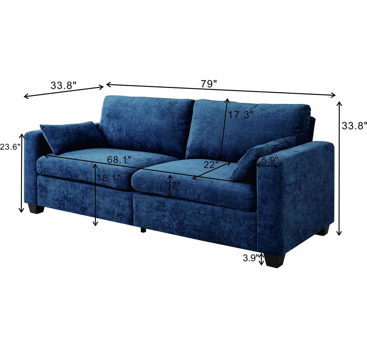 Lunale 79" Loveseat Sofa, Modern Chenille Cloud Couch for Living Room, Apartment, Blue
