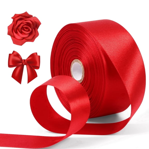 ZUVYRO 2 Rolls Red Satin Ribbon 1-1/2 Inch Wide×50 Yards, Solid Polyester Fabric Ribbon Roll, Perfect for Gift Wrapping, Bow Making, Floral Bouquets, Crafts, Wedding Party Home Decoration