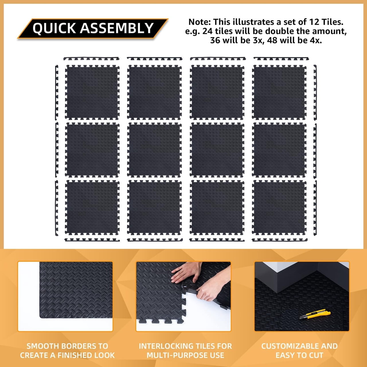 24pc Puzzle Exercise Mat w/ EVA Foam Interlocking Tiles 96 Sq Ft GYM Home
