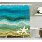 Abstract Home Decor Abstract Design Modern Illustration Of Waves Starfish Sandy Beach Aquatic Theme, Bathroom