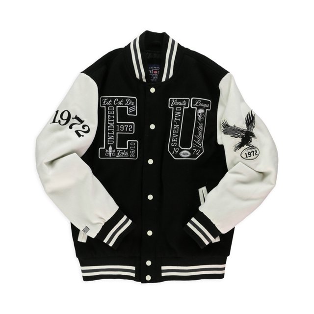 Ecko Unltd. Chaqueta Elite Varsity para hombre, negra, mediana Ecko Unltd. Chaqueta de universidad