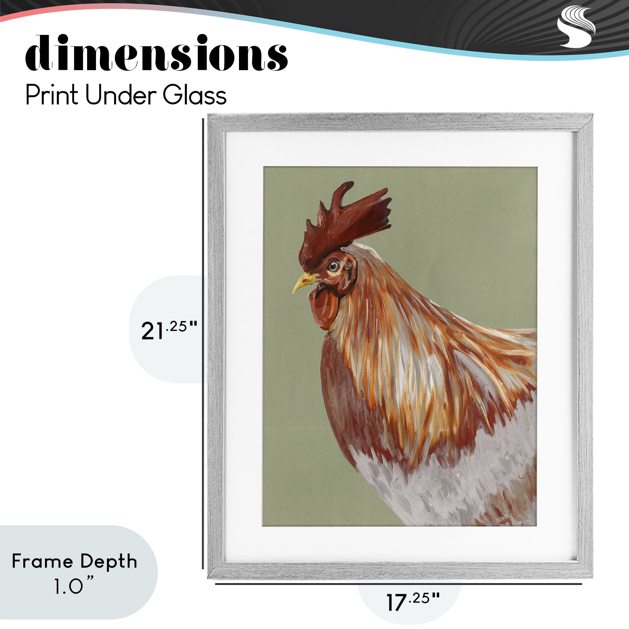 Stupell Industries Gallant Rooster Portrait Gray Framed Print Under Glass, design by Andy Beauchamp