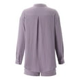 thumbnail image 5 of DHFJKG Womens 2 Piece Shorts Set Long Sleeve Button Up Collared Shirt Drawstring Shorts Basic Blouses Top Summer Beach Vacation Clothes Soft Outfit, 5 of 8