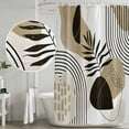thumbnail image 4 of Polyester Fabric Brown Boho Geometric Shower Curtain, Country Retro Abstract Lines Leaves Waterproof Bathtub Curtain Bathroom Decor Set with Hooks 60 x 72 Inches, 4 of 6