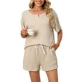 thumbnail image 3 of Liacowi Women Pajama Set Short Sleeve T-Shirts Tops and Shorts 2 Piece Sleepwear Loungewear, 3 of 5