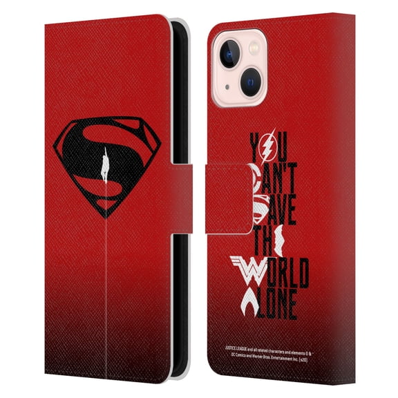 Head Case Designs Officially Licensed Justice League Movie Superman Logo Art Red And Black Flight Leather Book Wallet Case Cover Compatible with Apple iPhone 13