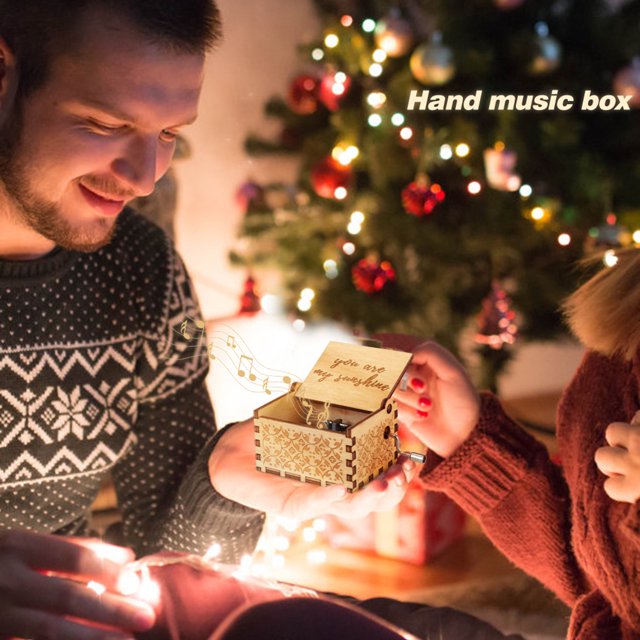 Decoración Caja de música de madera, caja musical grabada con manivela, regalos de San Valentín (14)