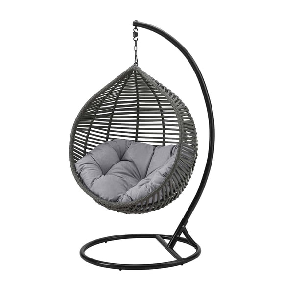 Contemporary Modern Urban Designer Outdoor Patio Balcony Garden Furniture Lounge Swing Chair, Fabric Steel Metal, Grey Gray