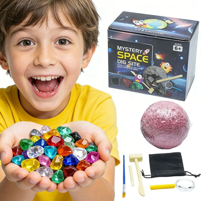 ERK Gemstones Dig Kit, Solar System Science Kit for Kids, Excavate Real Gems, STEM Educational Space Toys Planet Collection Kit