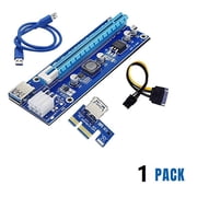 PCIE Riser 1X to 16X Graphics Extension for GPU Mining Powered Riser Adapter Card, 60cm USB 3.0 Cable, 4 Solid Capacitors, Two 6PIN and Molex 3 Power Options, 1 PK
