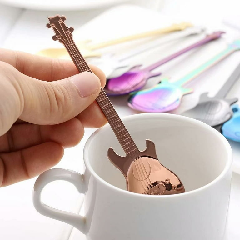 7 pcs Guitar Spoons Coffee Teaspoon, Stainless Steel Colorful Dessert  Spoon, Cute Demitasse Tea Scoop (Multicolor) 