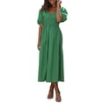 thumbnail image 1 of Faithtur Robe Longue Décontractée d'Été pour Femmes Couleur Unie Froncée Col en V Manches Courtes Mode Plage Vacances, 1 of 9