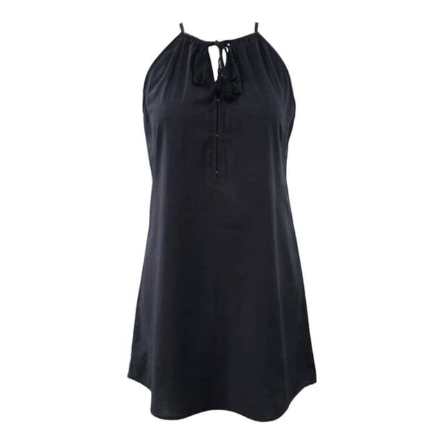 Vestido George para Mujer Tipo Lino Cuello Halter Sin Manga Escote Amplio Negro Talla EG