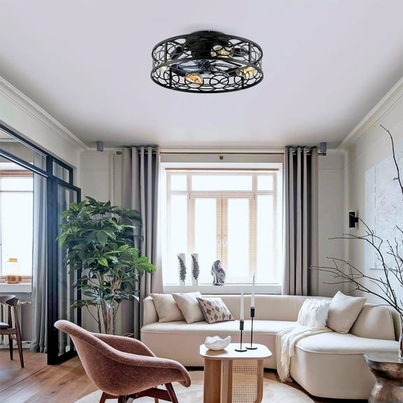 LiviNest 20" Low Profile Ceiling Fan Light: Modern Caged Design with Remote Control & 6 Speeds - DC Motor Flush Mount for Low Ceilings & Attic Bedrooms