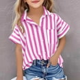 thumbnail image 2 of hoksml Kids Cotton Striped Button Down Shirt, Short Sleeve Casual Blouse for Back to School, 2 of 7