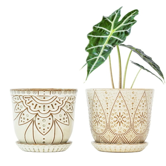 BESTSELER 6 Inch Ceramic Planter for Indoor Plants with Drainage Holes and Saucers, Plant Pot Set of 2