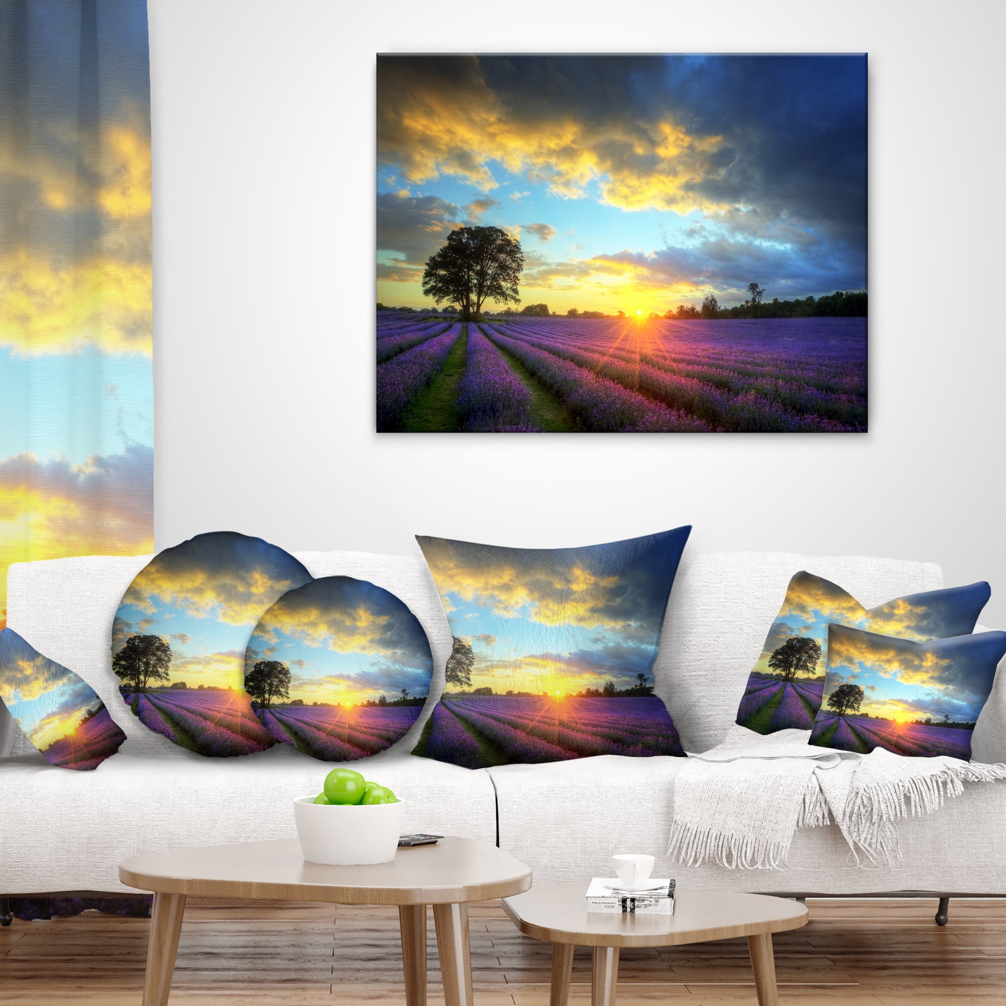 Designart Colorful Sky over Vibrant Lavender Field - Floral Throw Pillow - 16x16
