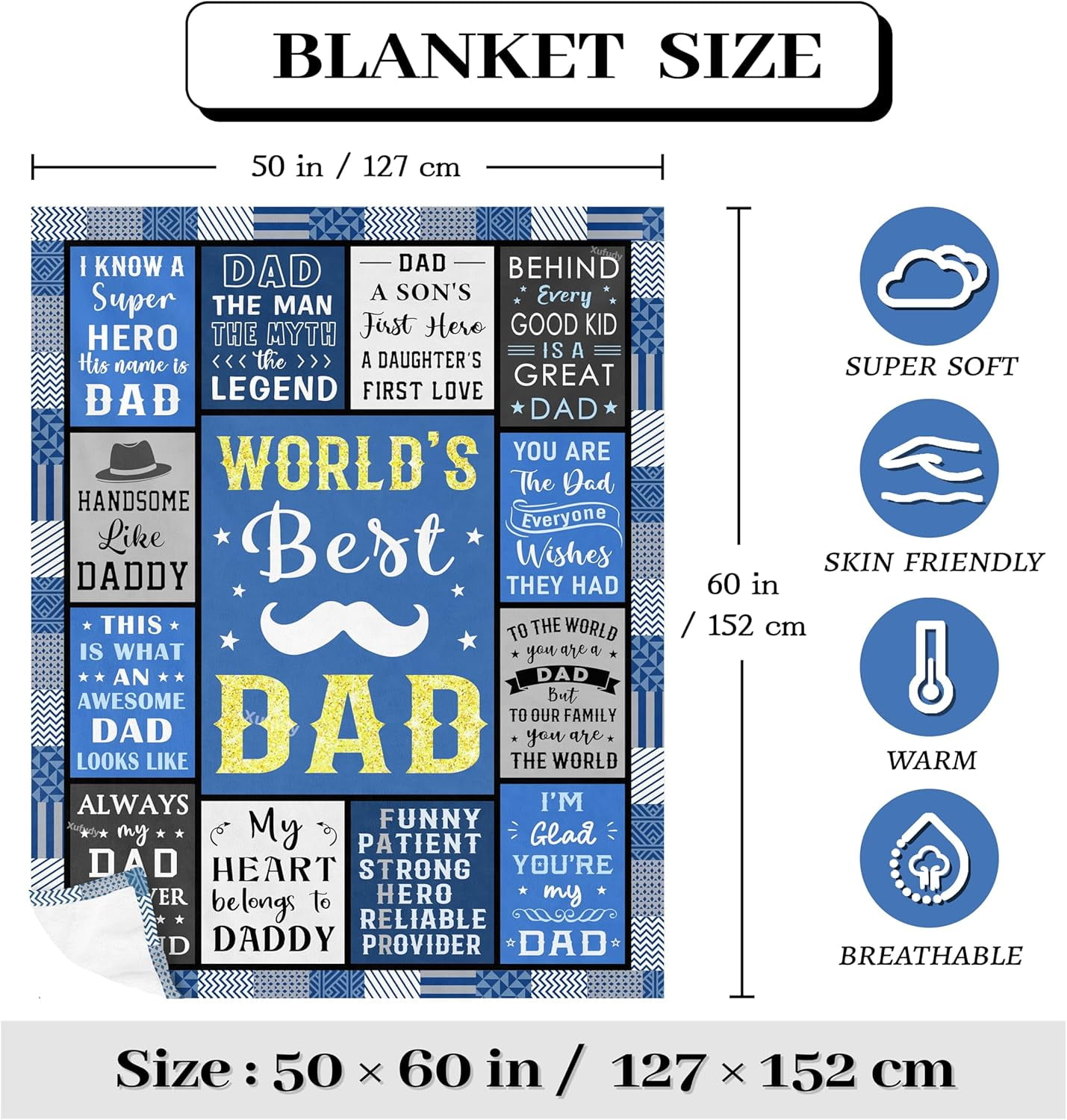 Dad Birthday Gift from Daughter/Son, Gifts for Dad Blanket, Gifts for Father's Day, Christmas, Retired, Thanksgiving