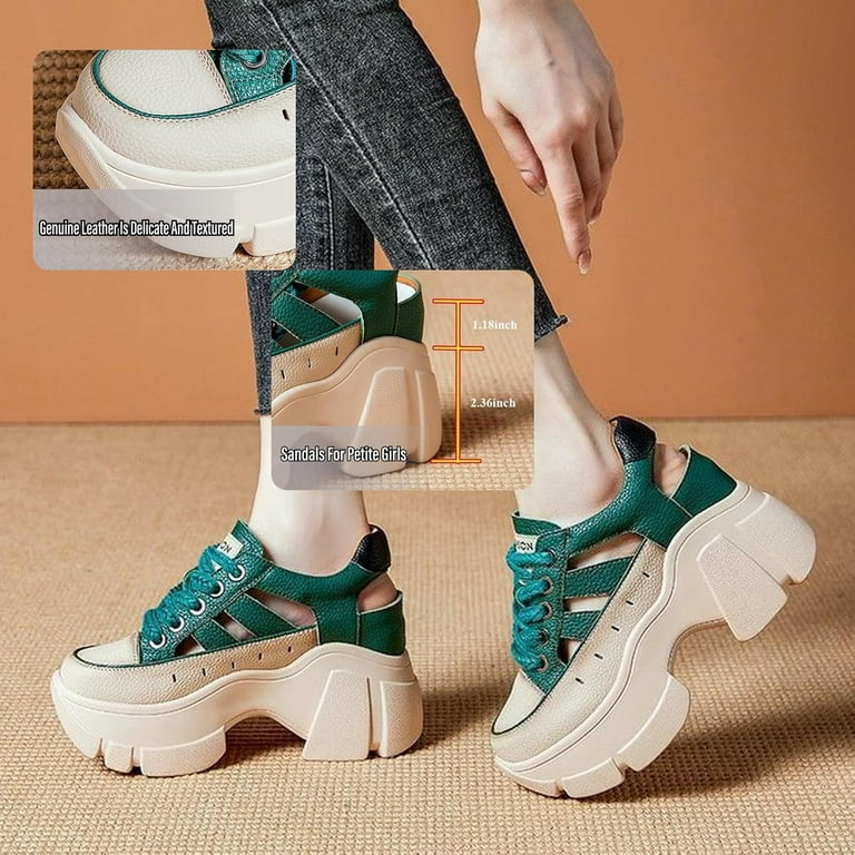 Women's Leather Hollow Breathable Platform Casual Sneakers