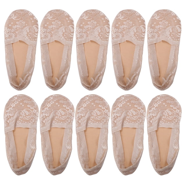 5 pares de calcetines invisibles de encaje de boca profunda, sexy, transpirable, suave, moda, calcetines invisibles para mujer, color beige