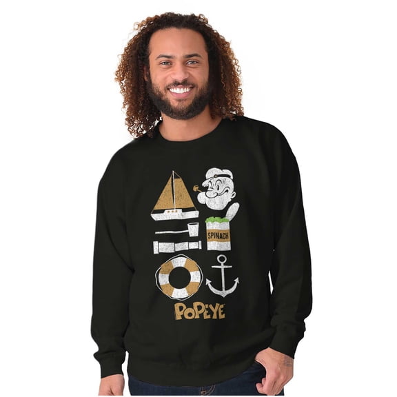 Popeye The Sailor Man Sea Captain Graphic Pullover Crewneck Sweatshirt Brisco Brands S