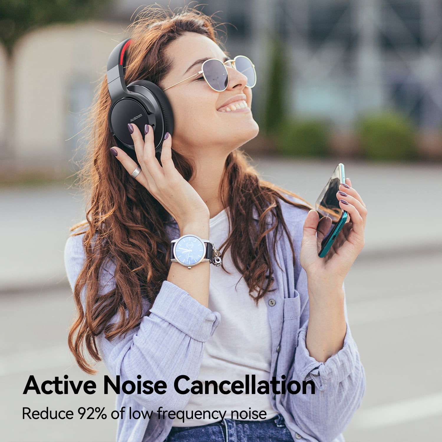 AUSDOM ANC8 Active Noise Cancelling Headphones, Hi-Res Audio Wireless Bluetooth 5.0 over Ear Headphone with Microphone