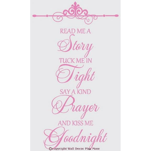 Nursery Décor Read a Story Kiss Me Goodnight Baby Wall Vinyl Decals Quote, 23x13-Inch Soft Pink