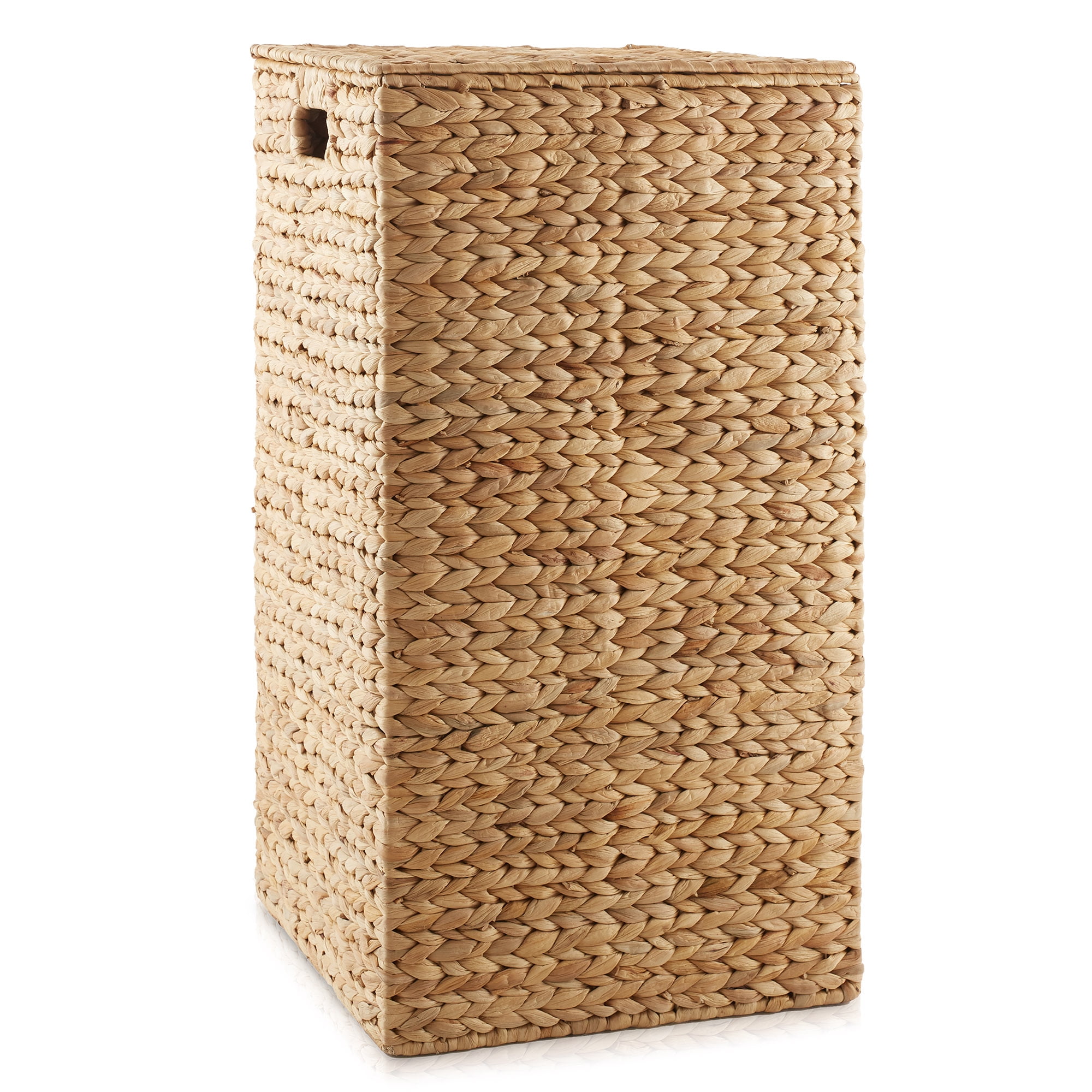 Casafield Laundry Hamper with Lid and Removable Liner Bag - Natural, Woven Water Hyacinth Square Laundry Basket for Clothes