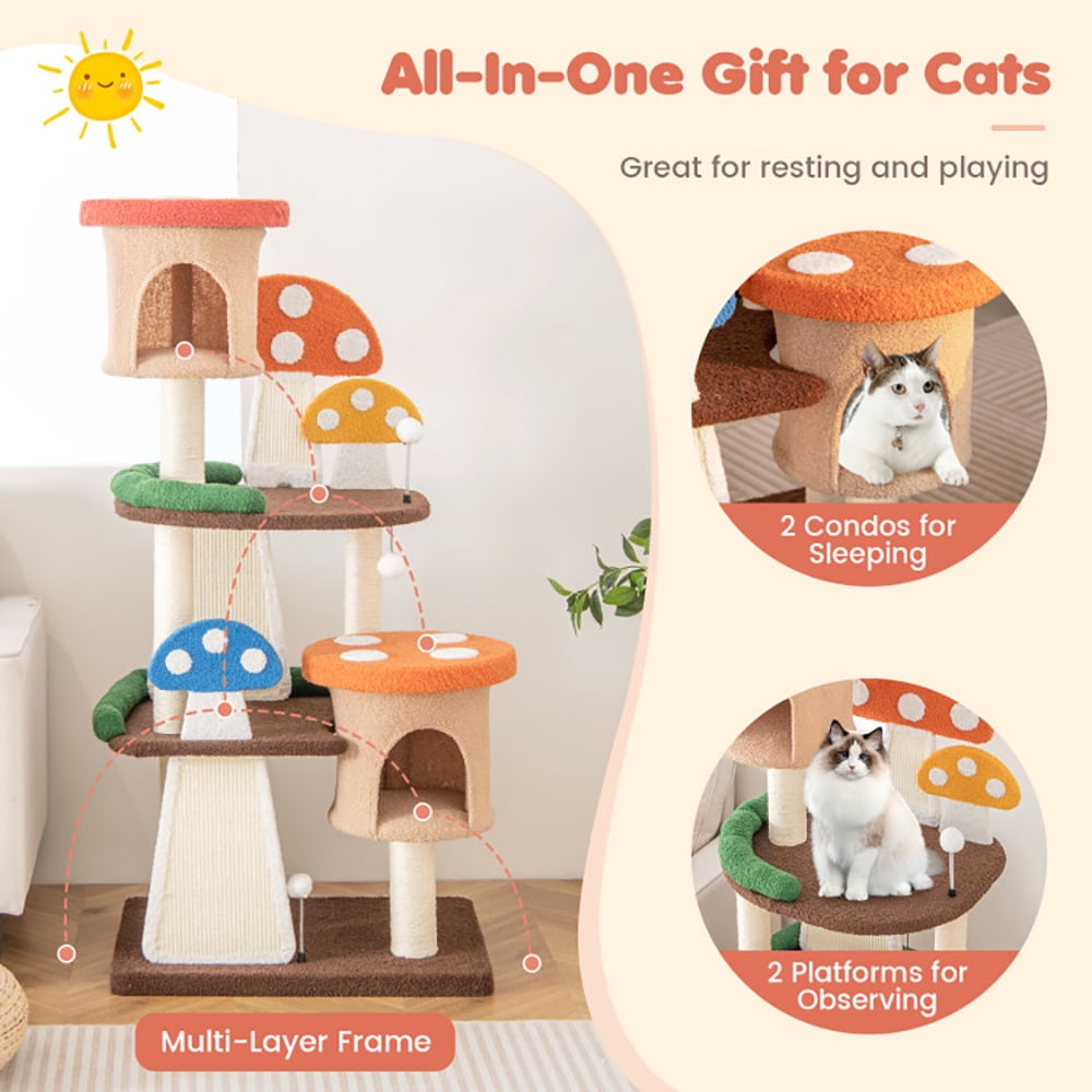 Kadyn Cat Tree for Large Cat, Cat Tower Heavy Duty, Extra Tall Cat Condo, 4-In-1 Cat Tree with 2 Condos and Platforms for Indoors-Multicolor
