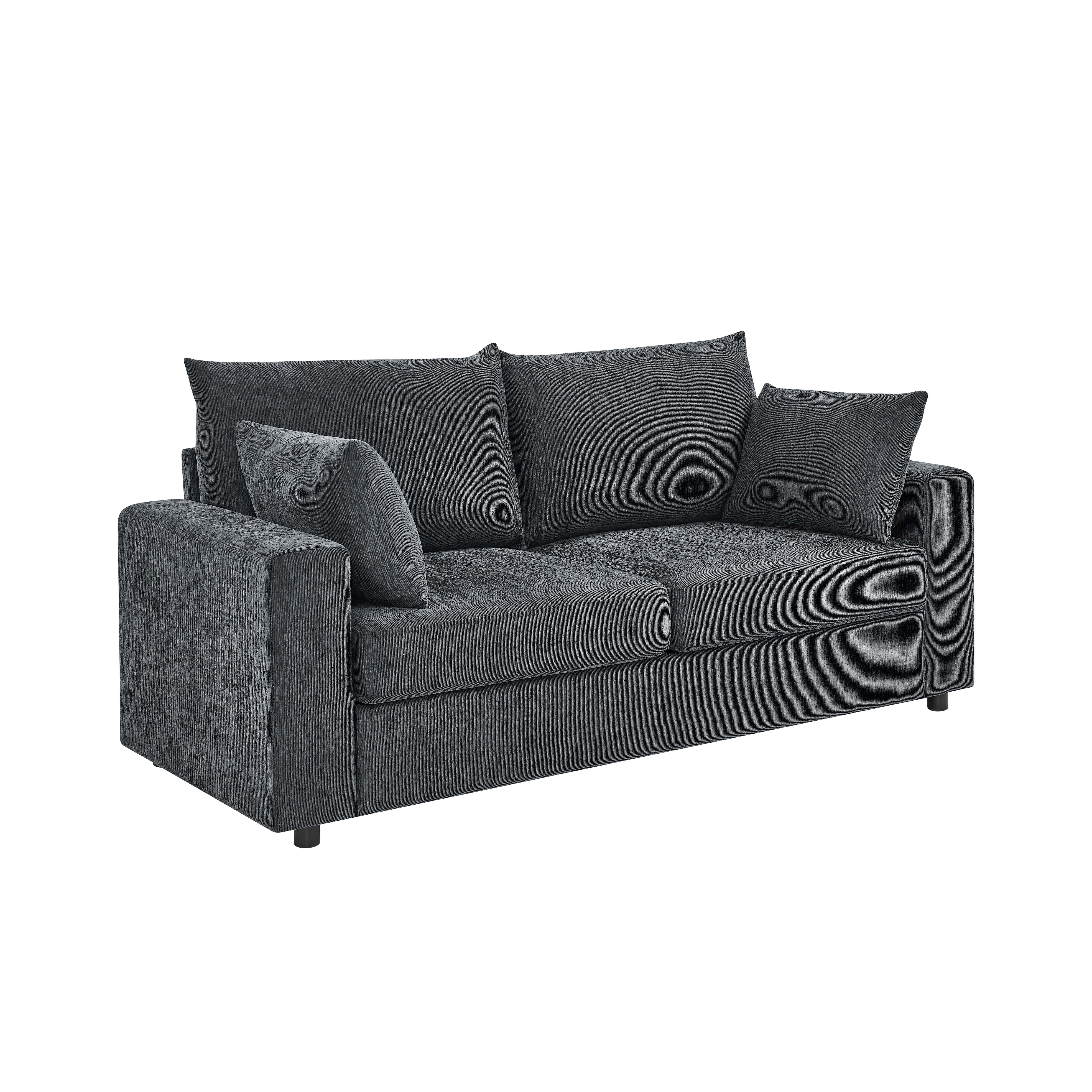 AENKYO 78" Modern Upholstered Sectional Sofa, Loveseat Couch with Deep Cushions and Pillows for Living Room，Black
