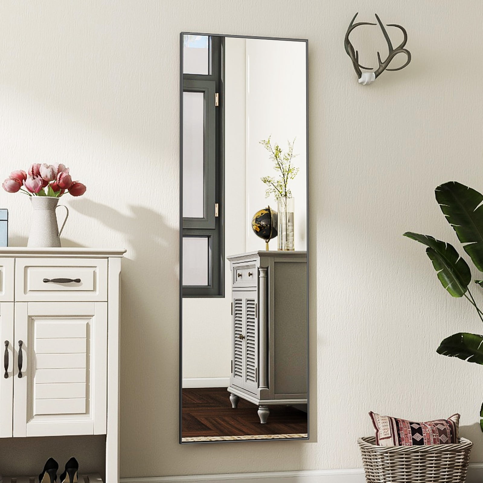 Lumora 59.5"x16" Full Length Mirror Rectangle Floor Mirror Wall-Mounted Leaning Mirror, Black