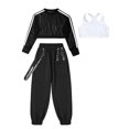 thumbnail image 5 of Aiihoo Kids Girls Sports Gymnastics Workout Hip-hop Jazz Outfits Sleeveless Vest with Cargo Pants and Crop Top for Dance Performance White Black 12, 5 of 7
