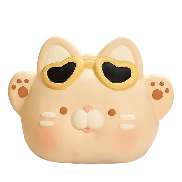 Funda de caja de pañuelos de cerámica con bonita cara de gato y gafas de sol en forma de corazón