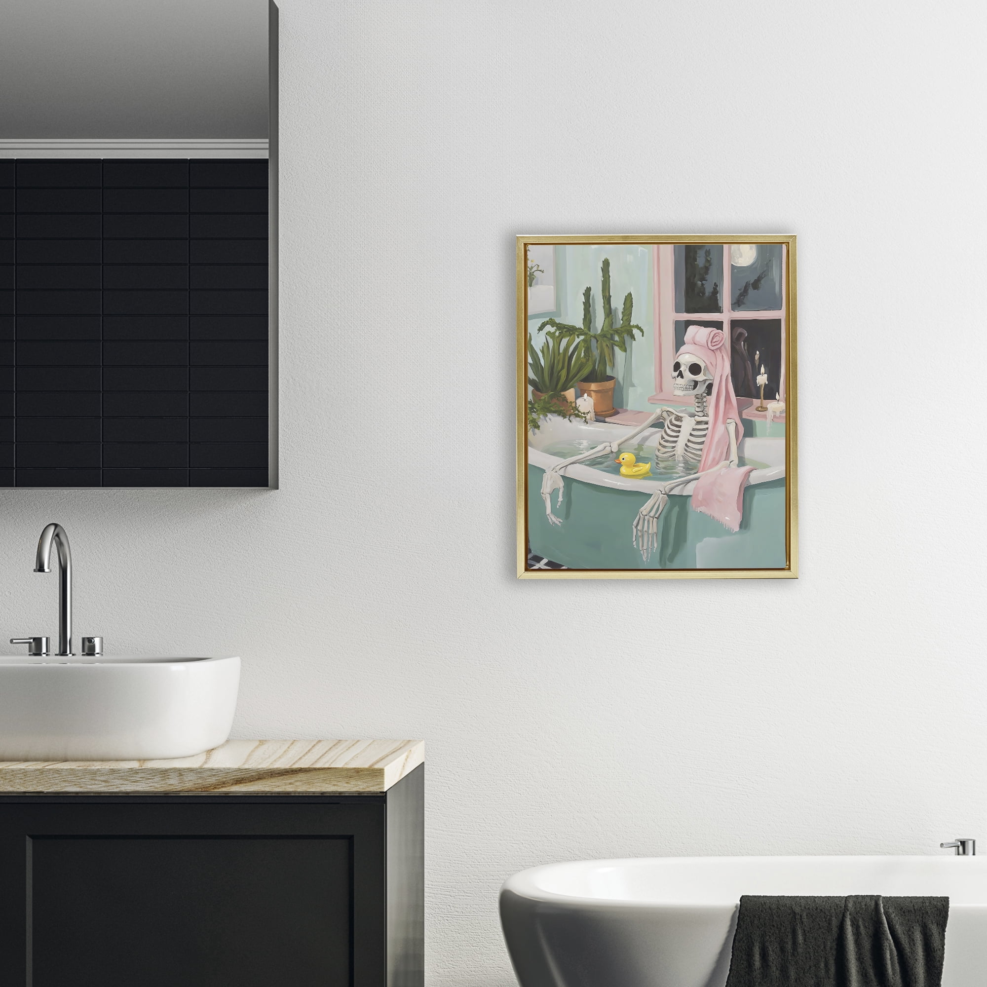 Stupell Industries Midnight Soak Skeleton Gold Framed Floater Canvas Wall Art, design by The Prints Vibe