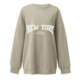 thumbnail image 3 of Goindgs Sweatshirts for Women "New York" Letter Print Oversized Sweatshirt Crew Neck Top Long Sleeve Workout Fall Clothes Women's Hoodless Sweatshirts Khaki M, 3 of 3