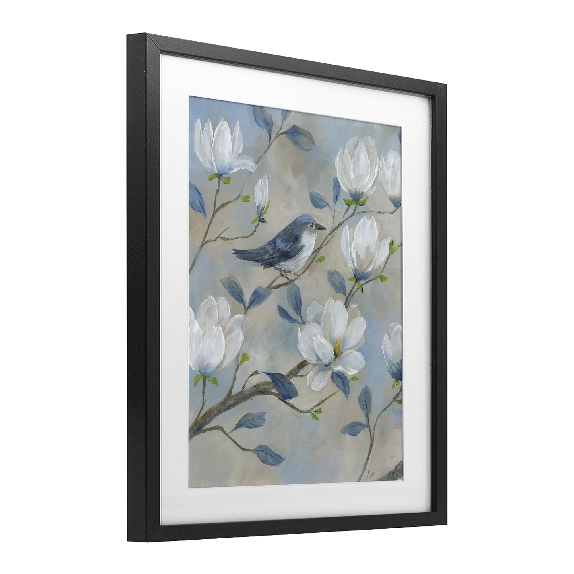 Stupell Industries Blue Bird & Magnolia Black Framed Print Under Glass, design by Nan