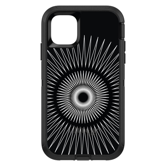 DistinctInk OtterBox Defender Custom Case for Apple iPhone 15 (6.1" Screen) - Black White Star Bursts - Wireless Charging Compatible