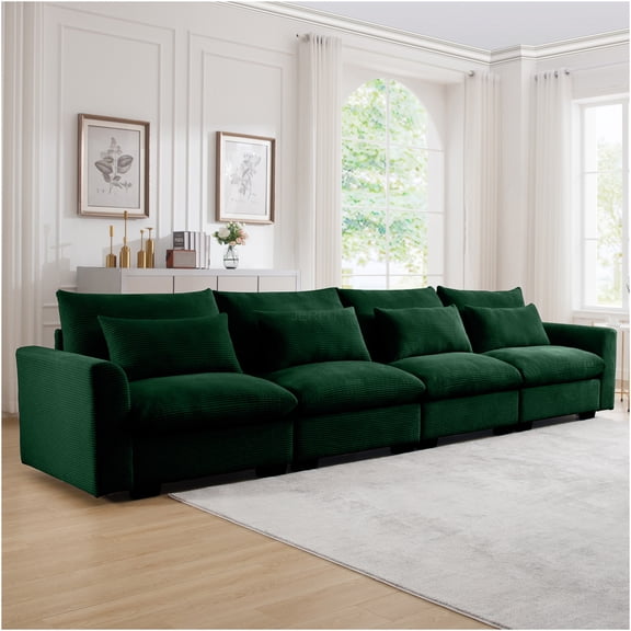 JERFIT 4-Piece Modular Sectional Sofa Set with Pillows, Green Corduroy U-Shaped Couch for Living Room, Apartment, Lounge
