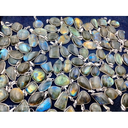 Labradorite Gemstone 925 Sterling Silver Plated Handmade Pendant 5 pcs