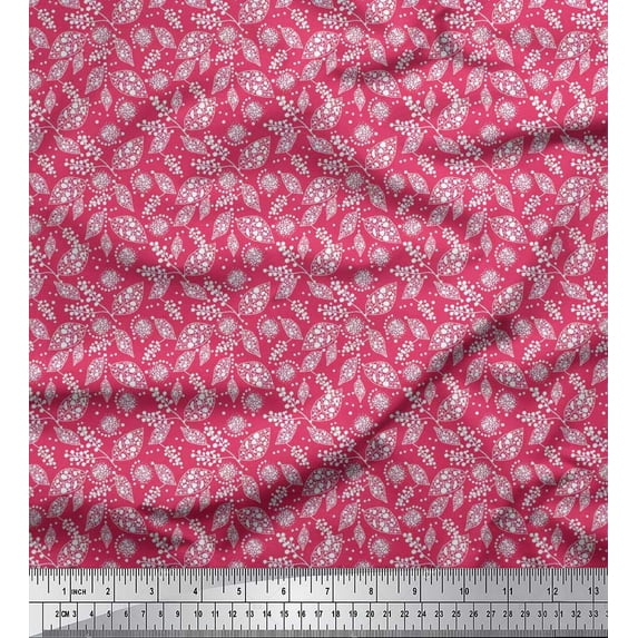 Soimoi Modal Satin Fabric Dot & Leaves Print Fabric by The Yard 42 Inch Wide