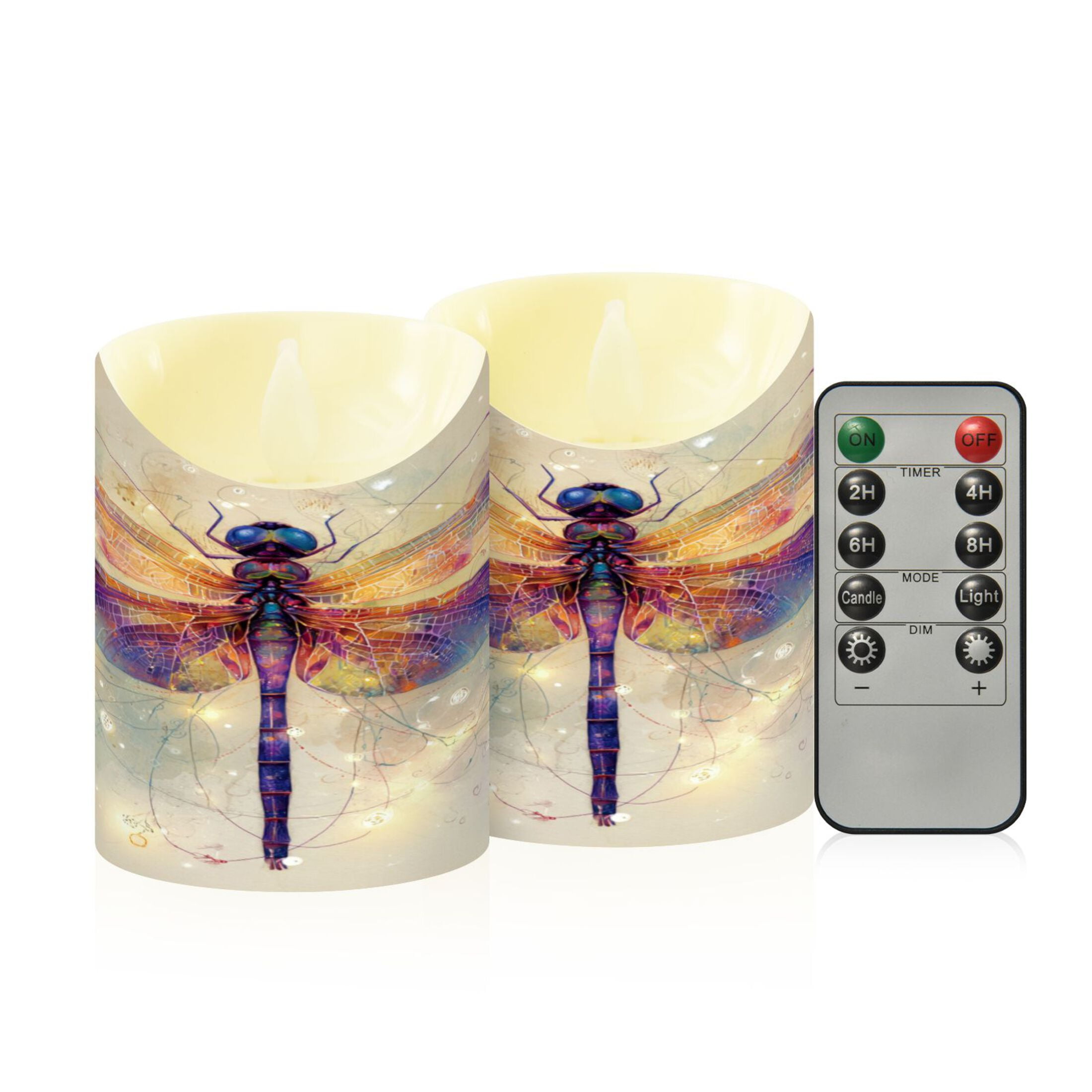 Wobogo Dreamy Dragonfly Flameless Candles with Remote Battery Operated Flickering LED Candles with Timer 2/4/6/8H Medium Size