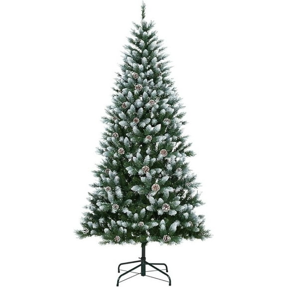 4.5ft Artificial Christmas Tree, Snow Flocked Christmas Tree w/35 Pinecones, 412 Frosted Tips, Pre-Decorated Tree for Holiday Party Decoration