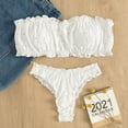 thumbnail image 4 of Fairnull 2Pcs/Set Bathing Suit Solid Color Ruffles Hollow Out High Stretch Strapless Padded Wire Free Beach Bikini Set Women Clothes, 4 of 7