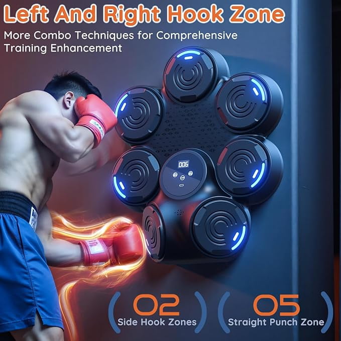 RKXQT Music Boxing Machine,Smart Bluetooth Boxing Machine with Boxing Gloves Wall Mounted, Boxing Workout Punching Equipment for Adults Kids,Fun Fitness Equipment 9 Modes & 9 Speeds Color white B