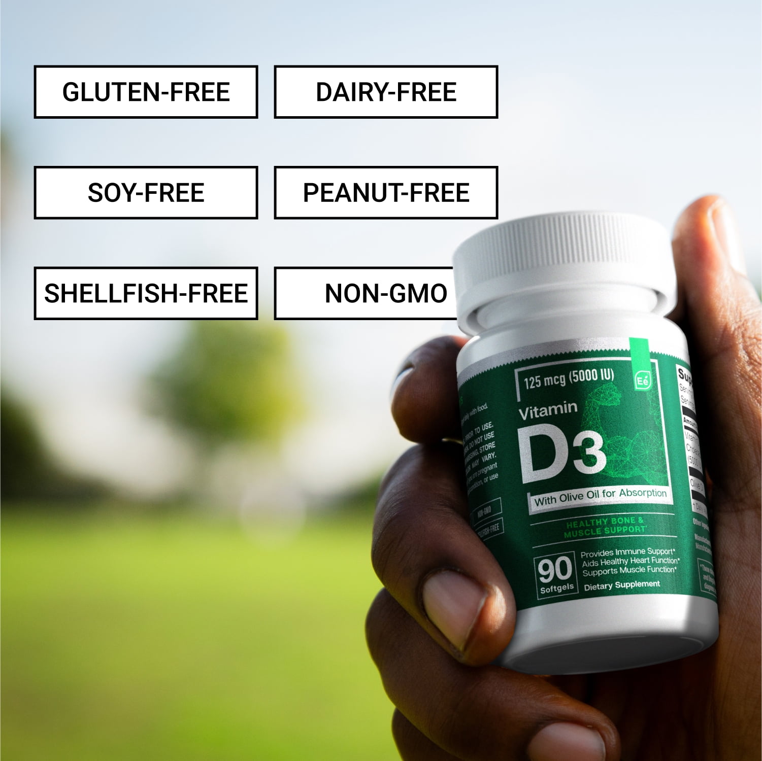 Essential elements Vitamin D3 5000 IU - Softgels with Olive Oil - Bone, Muscle, & Immune Support - 2 pack